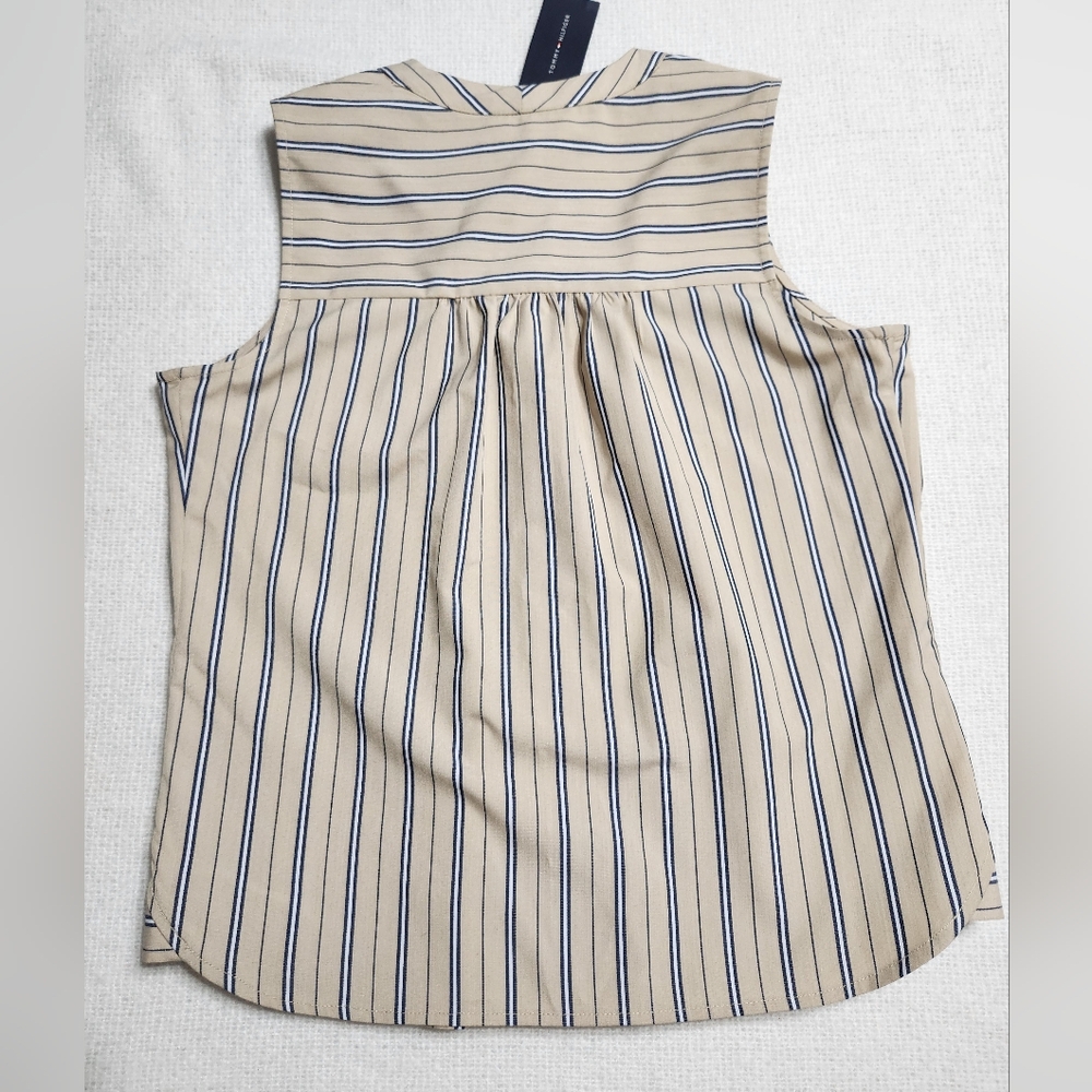 Tommy Hilfiger Tan and Blue Striped Sleeveless Shirt - Picture 3 of 8